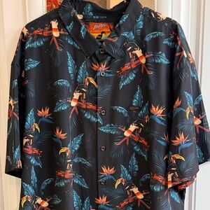 Retro Rifle 3XL Perched Black.  Black Tropical Print Men's Shirt